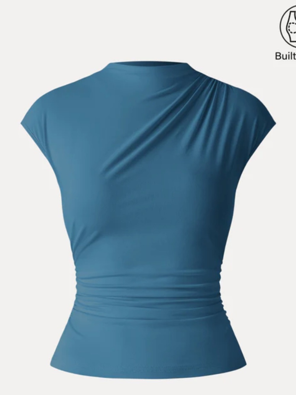 OGL Eco-SkinKiss SkinKiss Mockneck Ruched Cropped Bra Top Cap-Sleeve Mock Neck - Picture 2 of 3